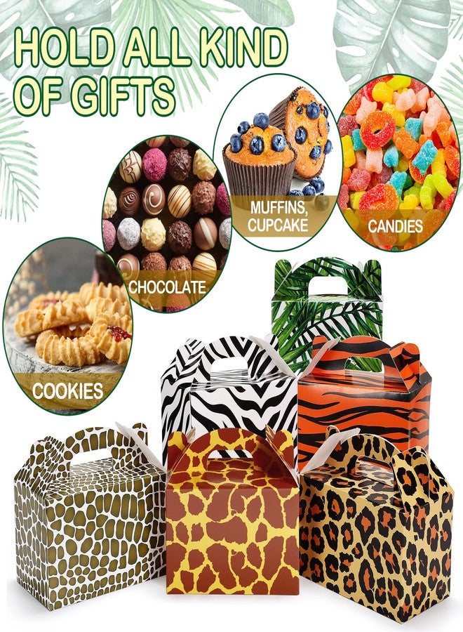 Spakon 24 Pcs Safari Gift Bags Bulk Jungle Animal Party Favor Boxes Zoo Animal Print Gift Goodie Candy Bags Paper Wildlife Treat Boxes for Kids Safari Themed Birthday Baby Shower Decoration Supplies - Image 5
